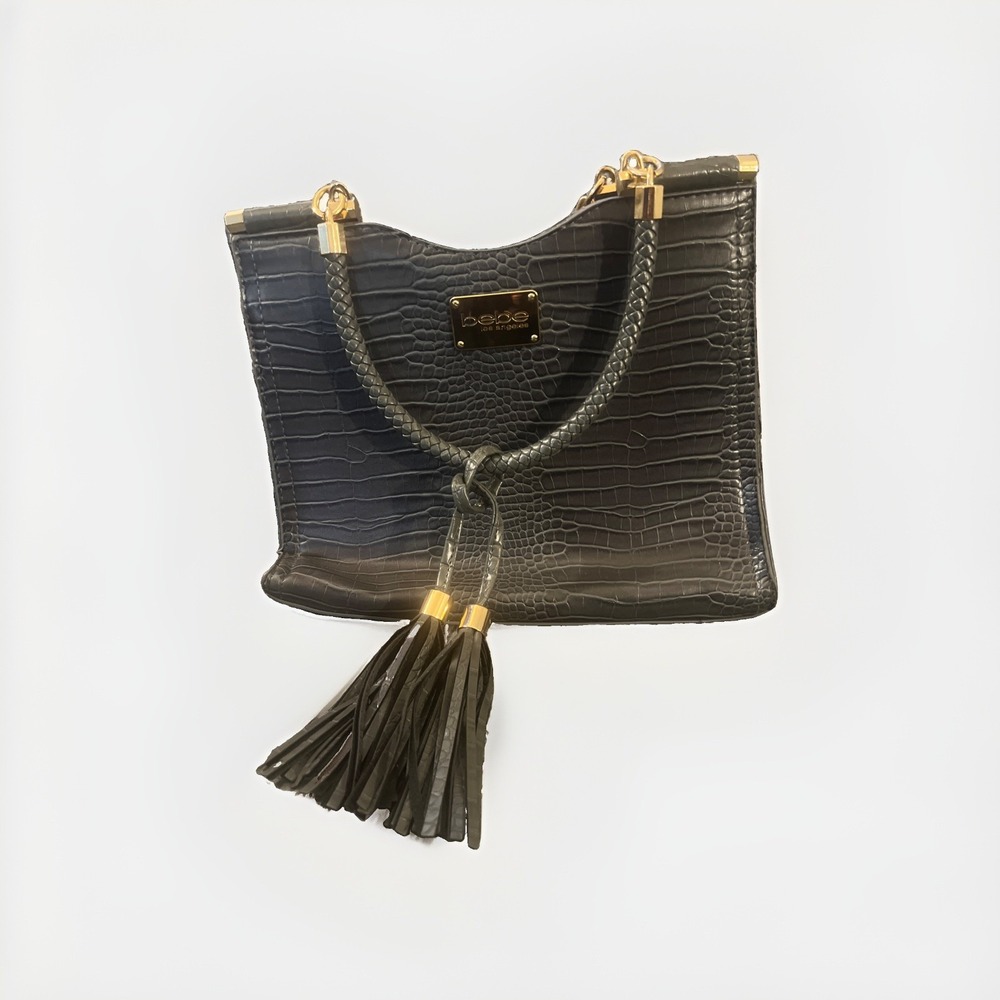 Bebe Los Angeles Women's Natalie Crocodile Print Handbag Gray
